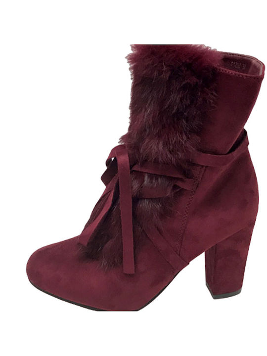 Queen Accessories Women's Ankle Boots with Fur Burgundy