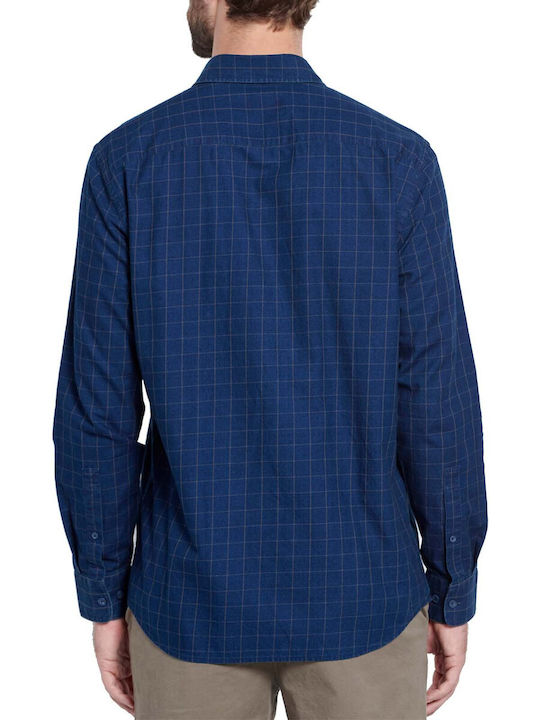 Marron Men's Shirt Long Sleeve Checked Blue.