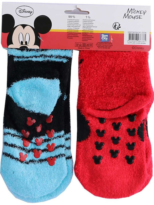 Disney Детски чорапи Неплъзгащи се Mickey Mouse Червени 2 Чифта