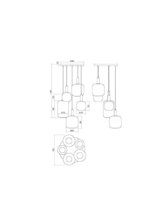 Redo Group Pendant Chandelier for 5 Bulbs E27 Black