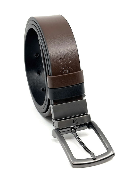 Men's Leather Double Sided Belt Black Velvet-Black Metal