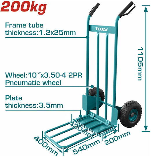 Total Καρότσι Μεταφοράς για Φορτίο Βάρους έως 200kg σε Πράσινο Χρώμα