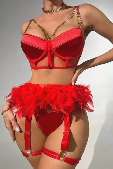 Pretty Lingerie Sexy Σετ Εσωρούχων με Ζαρτιέρες Κόκκινο