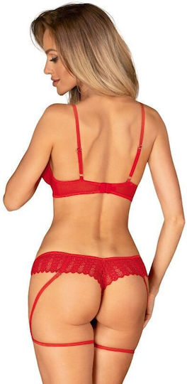 Obsessive Sexy Σετ Εσωρούχων με Δαντέλα & Ζαρτιέρες Κόκκινο 2τμχ