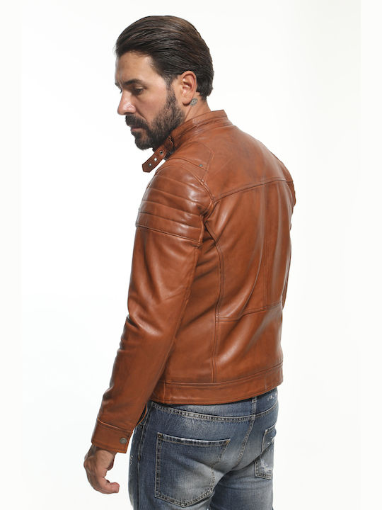 Newton Leather Ανδρικό Δερμάτινο Χειμωνιάτικο Μπουφάν Biker Καφέ