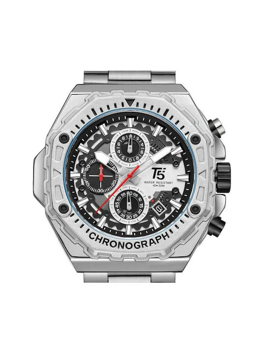 T5 Watch Chronograph Battery with Silver Metal Bracelet