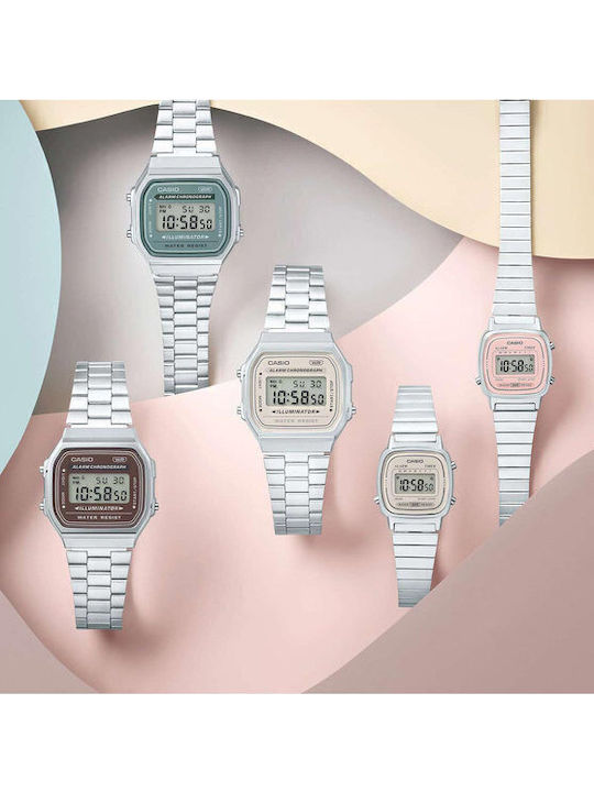 Casio Vintage Iconic Digital Men's Watch 39mm Chronograph Battery with Silver Metal Bracelet
