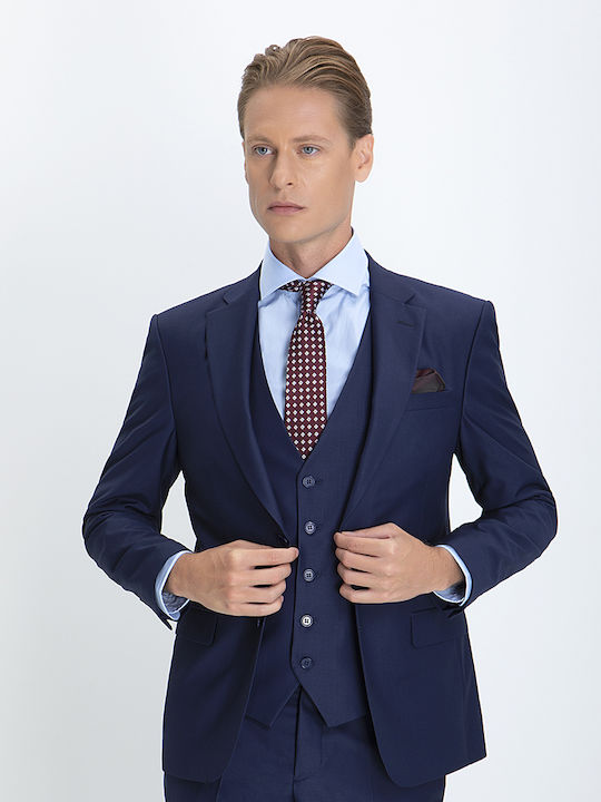 Donini Uomo Exclusive Men's Suit with Vest Slim Fit Blue