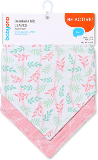 Babyono Leaves Bandana Baby Bibs 100% Cotton with Button Gray for 0 m+ 2 Pieces