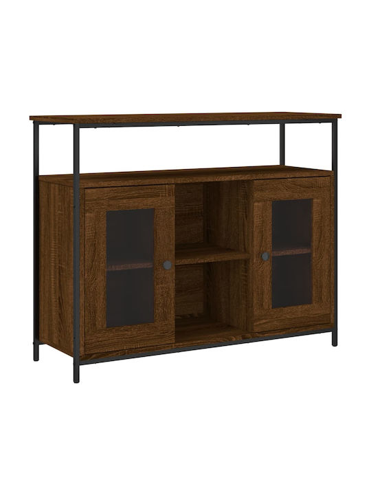 Floor-standing Living Room Display Cabinet made of Particleboard with Glass Brown Oak 100x35x80cm