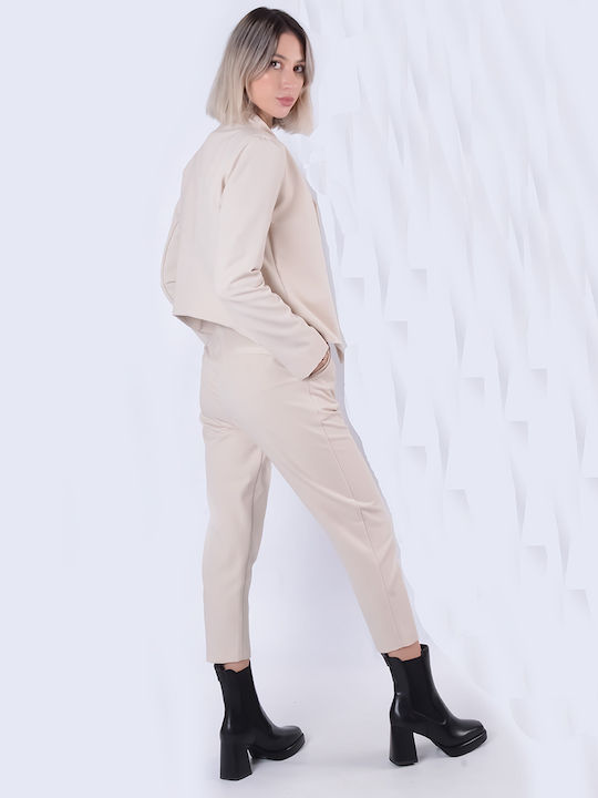 Damen Hoch tailliert Stoff Capri Hose Beige