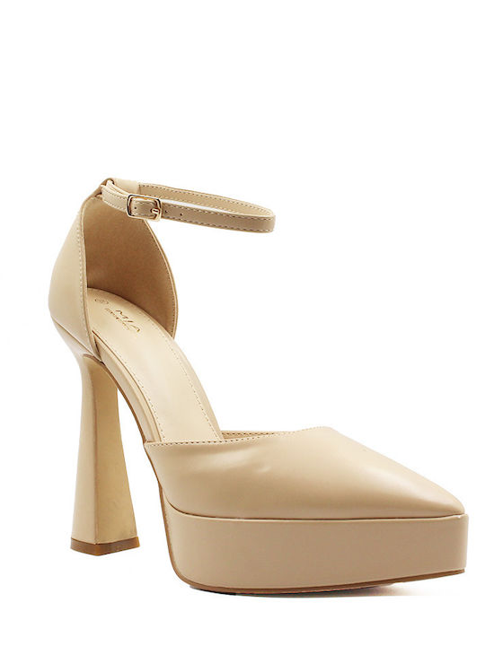 Pumps mit Riemchen Beige