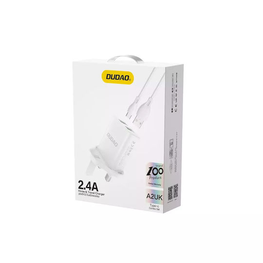 Dudao Battery Charger with 2 USB-A Output Ports and USB-C Cable White