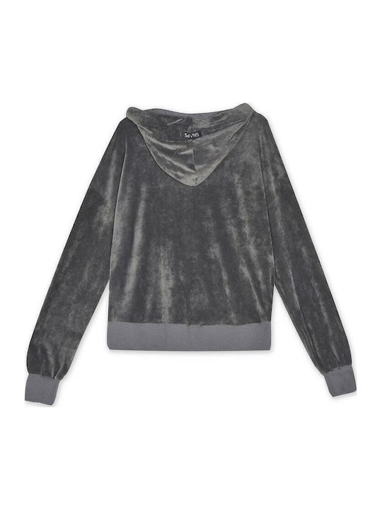 Damen Sweatshirtjacke Samt Kapuzen Gray