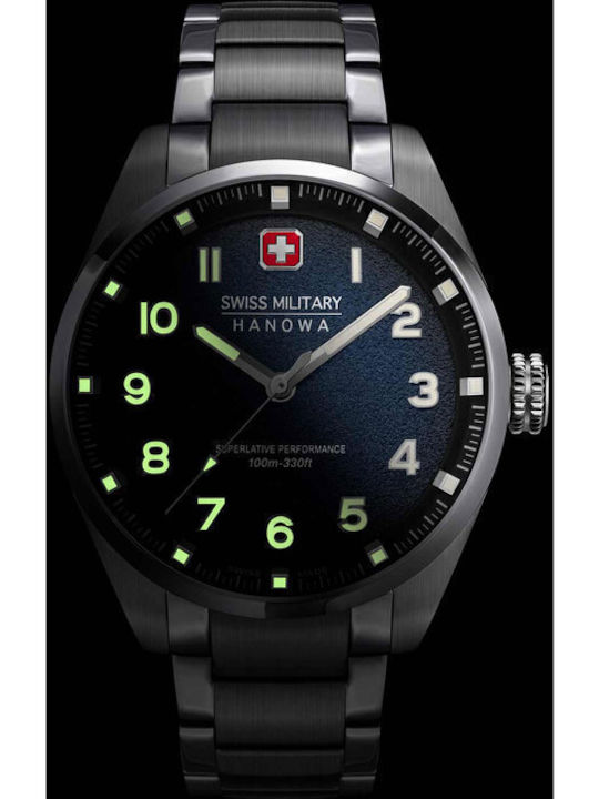Swiss Military Hanowa Herrenuhr 42mm Batterie mit Silber rostfreiem Stahlarmband