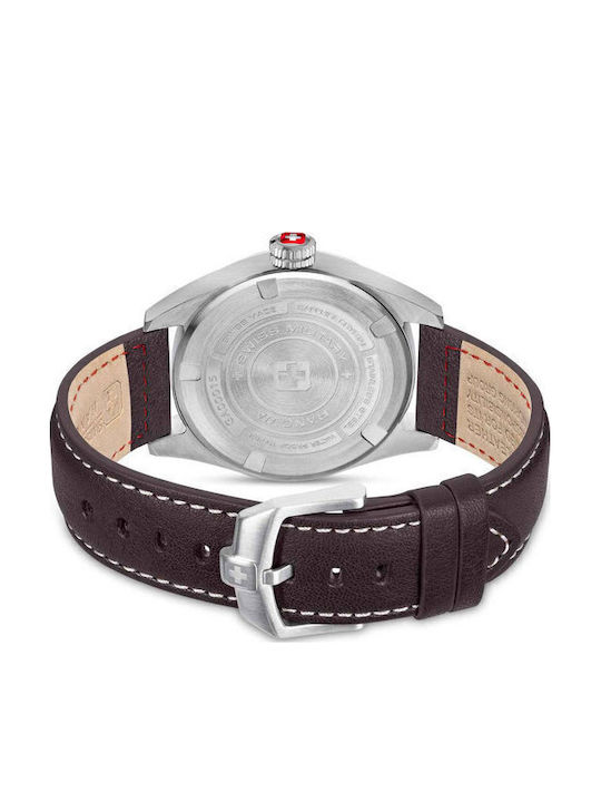 Swiss Military Hanowa Herrenuhr 42mm Batterie mit Braun Lederarmband