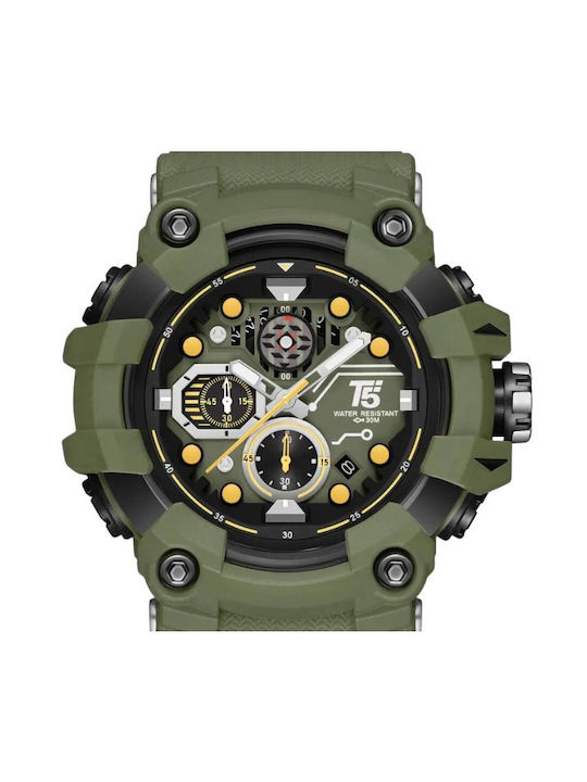 T5 Watch Chronograph Battery with Green Leather Strap