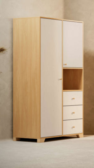 Two Door Wardrobe with 3 Drawers Beige 100x54x190cm