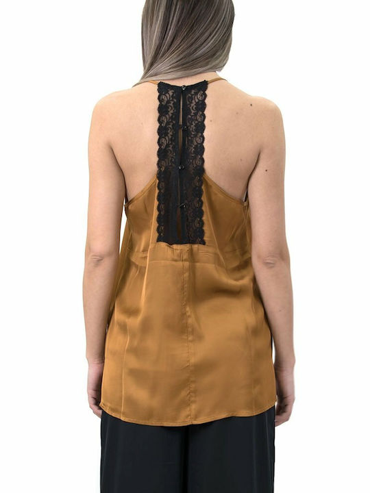 Women's Blouse with Straps & V Neckline Brown