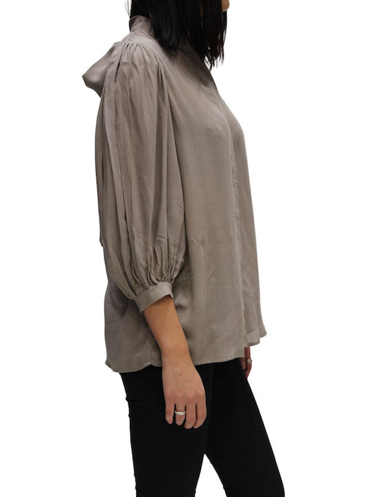 Madame Shou Shou Women's Blouse with 3/4 Sleeve Gray