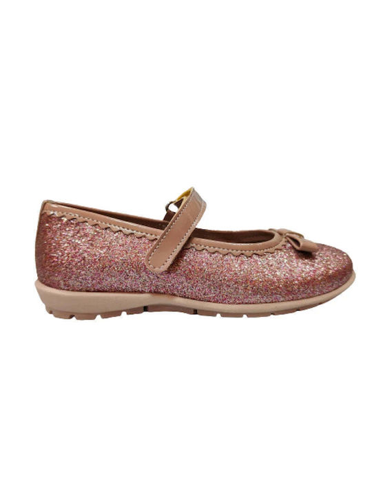 Ricco Children's Greek Leather Ballerinas Handmade Anatomical Ballerinas for Girls Gold Glitter