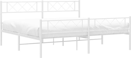 Метално Легло King Size Бяло с Дъски за Матрак 183x213см