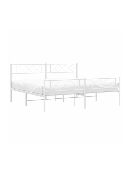 Метално Легло King Size Бяло с Дъски за Матрак 190x200см