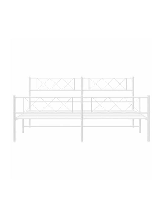 Метално Легло King Size Бяло с Дъски за Матрак 190x200см