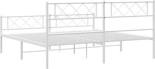Метално Легло King Size Бяло с Дъски за Матрак 183x213см