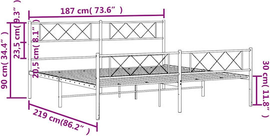 Метално Легло King Size Бяло с Дъски за Матрак 183x213см