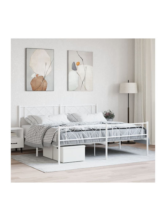 Метално Легло King Size Бяло с Дъски за Матрак 190x200см