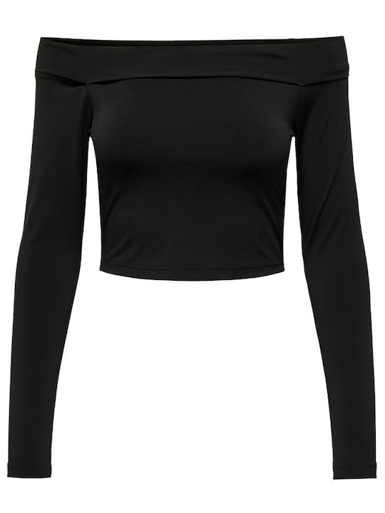 Only Damen Crop Top Schulterfrei Langarm Black.