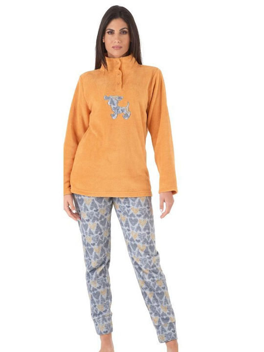 Karelpiu Winter Damen Pyjama-Set Vlies Yellow