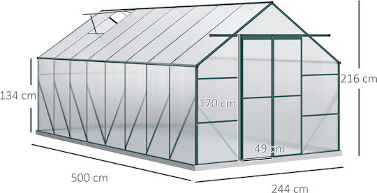 Outsunny Garden Seră cu Cadru Metalic și Rafturi 2.44x5x2.16m