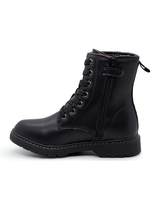 Adam's Shoes Kids Leather Military Boots with Lace Black