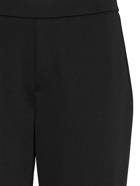 Women's High-waisted Fabric Capri Trousers Flared Black