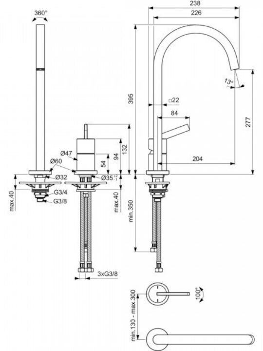 Ideal Standard Gusto Μπαταρία Κουζίνας Πάγκου Ροζ