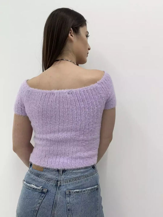 Γυναικείο Crop Top Κοντομάνικο Μωβ