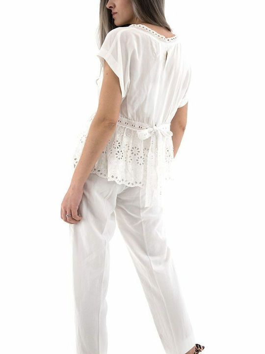 Women's Fabric Capri Trousers Regular Fit White
