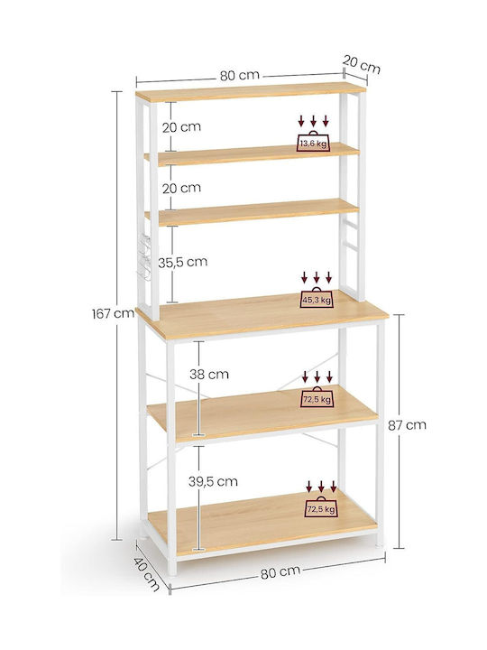 Vasagle Kitchen Rack Metallic 6 Tiers White 40x40x167cm