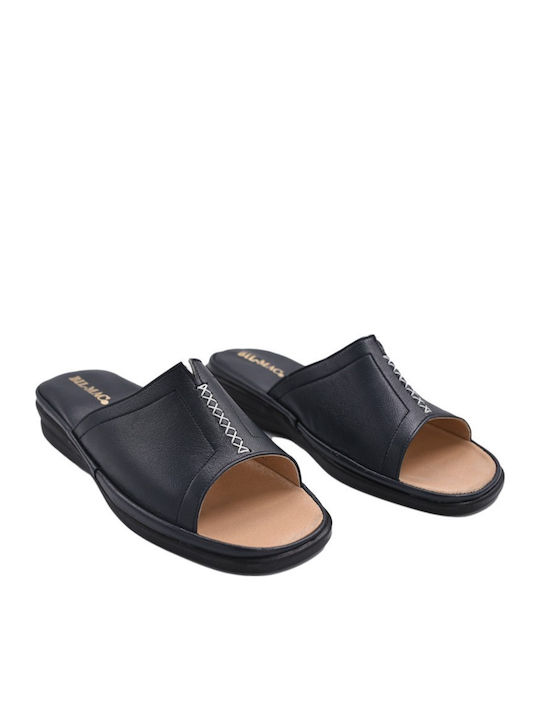 Leather Women's Winter Slippers with Open Toe Blue