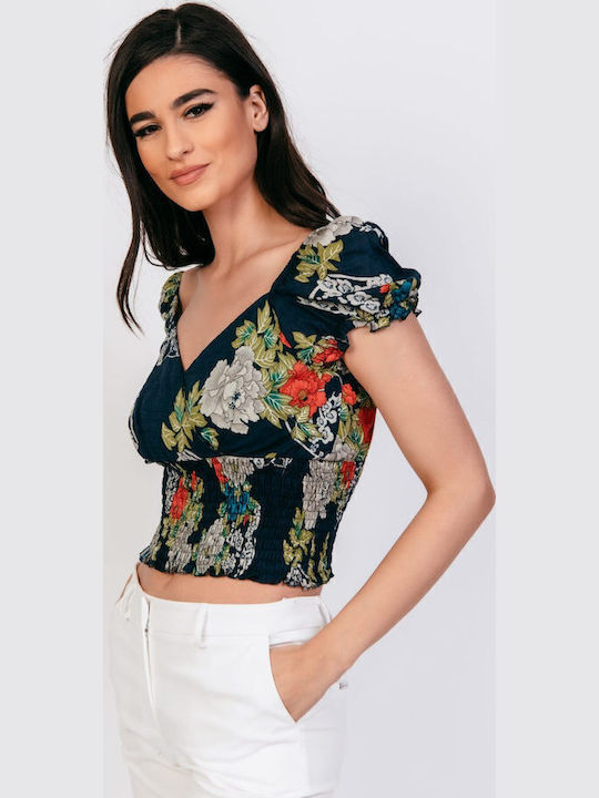 Γυναικείο Καλοκαιρινό Crop Top Κοντομάνικο Μπλε