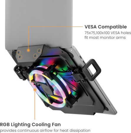 Brateck Vesa Compatible 75x75 100x100 Cooling Pad for Laptop up to 17" with 1 Fan and Lighting