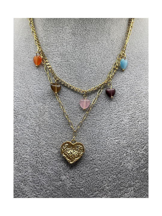 Necklace Double with design Heart from Gold Plated Steel