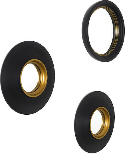 The Home Deco Factory Wall Mirror with Black Plastic Frame Diameter 25.5cm 3pcs