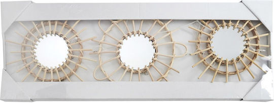 The Home Deco Factory Като Огледало за Стена с Бежов Дърво Рамка Диаметър 28см 3бр