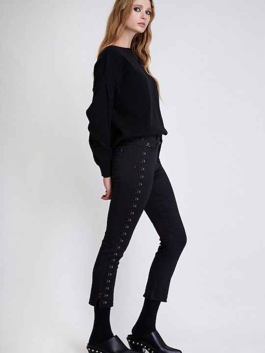 Sarah Lawrence Femei Talie înaltă Bumbac Capri Pantaloni cu Croială Skinny Black