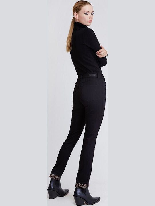 Γυναικείο Υφασμάτινο Παντελόνι σε Skinny Εφαρμογή Λεοπάρ Μαύρο