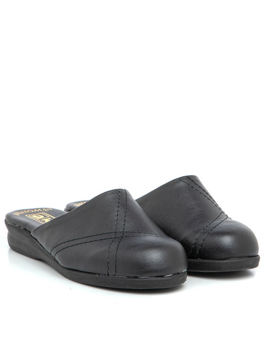 Akis Leather Winter Women's Slippers in Black color