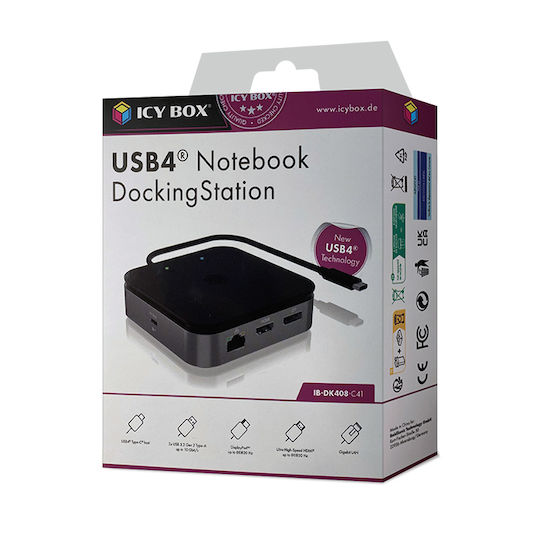 Icy Box USB-C Docking Station με HDMI/DisplayPort 4K PD Ethernet και σύνδεση 2 Οθονών Μαύρο (IB-DK408-C41)